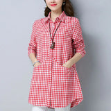 Patcute Fashion Lapel Button Spliced Pockets Lattice Shirt Women's Clothing 2023 Autumn New Oversized Casual Tops Loose Commute Blouse