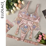 Patcute  Sensual Women Lingerie Fancy Floral Sheen Silk Underwear Transparent Garter Exotic Sets Fairy Luxury Intimate Goods