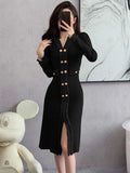 Patcute Women Fashion Design Double Breasted Knitted Casual Dress 2024 Autumn Korean Fashion V-Neck Elegant France Chic Dresses