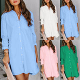 Patcute  Solid Long Sleeve Lapel Button Pocket Shirt Women Casual Dress Loose Female Elegant Sexy Dresses Party Night Holiday Vestidos