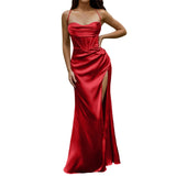 Patcute  Spaghetti Strap Satin Corset Dress for Women Evening Dresses Vestidos Fishbone Push Up Elegant Women Bodycon Party Long Dress