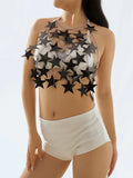 Patcute   Metal Stars Sequins Bikini Tank Top Women See Through Fashion Solid Crop Tops Woman Holiday Beach Sexy Hot Girls Cover Up