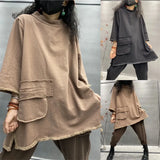 Patcute  Grey Khaki Loose korean reviews many clothes Women 2024 Spring New Fashion Long-Sleeved Retro T-Shirt Tops Pocket Pullover Female