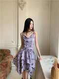 Patcute Purple Camisole Dress 2024 Butterfly Print New Design With Irregular Spicy Girl Slim Fit And Unique Camisole Dress