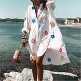 Patcute  Spring And Summer Fashion Women's Loose Casual Shirt Dress Elegant Women's Casual White Print Lapel Single Breasted Dress S-5XL