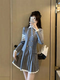 Patcute  Preppy Style Long-sleeved V-neck Sweater Dress Women New Korean Fashion Design Pocket button Sexy Slim Knitted Short Dress