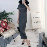 Patcute  Women Elegant Pleated Dress Summer Loose Turtleneck Short Sleeve Long Dress Korean Fashion Party Vestidos Aesthetic Clothing