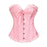 Patcute  Pink Jacquard Ruffle Trim Lace Up Corset Top For Women Gothic Clothing Burlesque Underwear