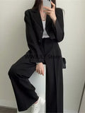 Patcute Two Piece Sets Women Outifits Cropped Blazer 2024 Fall Office Lady Pants Sets Long Sleeve Fashion Coat Black High Waisted Pants