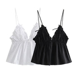 Patcute  TRAF-Women's Ruffled Front Tied Tank Tops, Bow,V Neck, Thin Straps, Female Camis, Backless Sexy Fashion