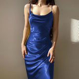 Patcute Women Satin Silk Sling Dress High-End Sexy Long Sling Dress for Dating Evening Parties