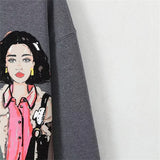 Patcute  Autumn/Winter New Product Women's Fashion and Casual Versatile Loose Round Neck Long Sleeve Printed Sweater