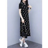 Patcute Fashion Lapel Button Short Sleeve Printing Polka dot Casual Dresses Women's Clothing 2024 Summer New Loose Commuter Midi Dress