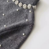 Patcute Spring/Summer New Women's Fashion and Elegance Versatile Artificial Pearl Knitted Sweater