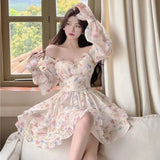 Patcute  Sweet Floral Dress for Women's New Collection Waist Slimming Short Dress for Summer New Women