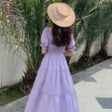 Patcute  Purple Dress New Elegant Lace Solid Color Long Maxi Dress Retro Square Collar Women's French Casual Holiday Ladies Dress