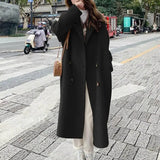 Patcute  Women Mid-length Coat with Double Pocket Design Stylish Double-breasted Women's Winter Coat with Mid-length Lapel Warm for Cold