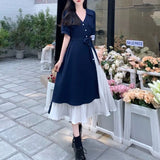 Patcute V-Neck Long Dress Korean Fashion Robe Playa Summer Dresses Women 2024 Casual Urban Trendyol Female Clothing Elegant Gowns Basic