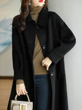 Patcute  Korean Fashion Wool Coat Fall and Winter New Retro Women's Slim Temperament Single-breasted Medium-length Tweed Wool Coat