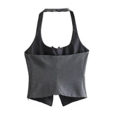 Patcute  Winter New Product Women's Fashion Sexy Bow Tie Hanging Neck Collar Open Back Top Tank Top Sling