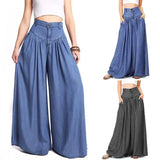 Patcute  Women's Casual Cotton Linen Jeans Fashion Solid Colour Wide-leg Pants Ladies Loose Plus Size High Waist Long Trousers