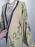 Patcute Long Boho Cardigan Light Green Floral Embroidery Beach Bikini Cover Up Kaftan Kimono Robe Summer Loose Women Blouses