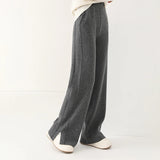 Patcute  Women Wide Leg Pants Leg Split 100% Wool Knitting Pant Autumn Winter Solid Color Soft Warm Trousers for female YP01