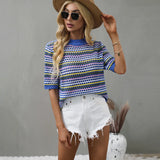 Patcute   New Spring Summer Knitted Blouses For Women Hollow Out Sexy Streetwear O Neck Womens Tops And Blouses Half Sleeve Tunic