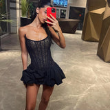 Patcute Sexy Mini Prom Evening Dresses Black Strapless Short Satin Party Dress Formal Night Cocktail Prom Gowns Custom Size