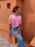 Patcute  Fashion Women 3D Flower Knitted Sweater Elegant Lady O Neck Short Sleeved Pullover Tops 2024 Chic Female Commute Street Outfits