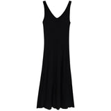 Patcute  Spring and autumn knitted slip dresses European and American V-neck vest skirts mid-length slim sexy babes woolen long skirts