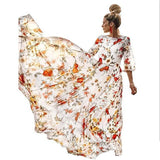 Patcute  Spring Summer Vintage Flower Floral Print Maxi Dress Office Lady Fashion Elegant Long Sleeve O-neck Dresses For Women