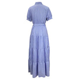 Patcute Shirt Dress Women Long Dress Striped Short Sleeve Loose Dress Cotton Blend Single Breasted Stripe Maxi Dresses vestidos