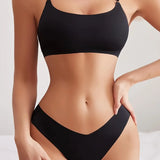 Patcute Bra Underwear Set for Women Wireless Spaghetti-Strap Vest Big Chest Small Push up Breathable Sexy Seamless Bra Set