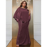 Patcute  Plus Size Round Neck Shawl Multi Sequin Long Loose Evening Dress Big Size Ladies Sequin Luxury Maxi Purple Evening Dress