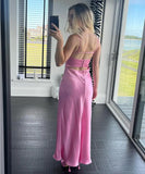 Patcute Pink Satin Long Party Dresses Women Elegant Sleeveless Spaghetti Straps Slip Holiday Fashion Maxi Dress Sexy Casual Summer