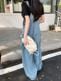 Patcute  Streetwear Women's Cargo Denim Overalls 2024 Spring and Summer Y2k Vintage Pockets High Waist Loose Wide Leg Jumpsuits