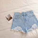 Patcute  Shorts Women Spring And Summer Ripped Denim Shorts Women's High Waist Irregular White Short Pants Ropa Mujer