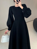 Patcute  Spring Elegant Women Fashion New Casual Black Dress Vintage A-Line Solid Party Birthday Robe Female Chic Clothes Mujers