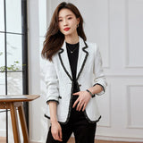 Patcute  Women Blazer Ladies Female White Black Green Patchwork Long Sleeve Single Breasted Work Wear Jacket Coat For Spring Autumn