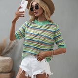 Patcute   New Spring Summer Knitted Blouses For Women Hollow Out Sexy Streetwear O Neck Womens Tops And Blouses Half Sleeve Tunic