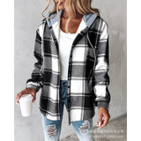 Patcute  2024 New Autumn Winter New Fashion Women's Clothing Solid Color Plaid Hooded Jacket Casual