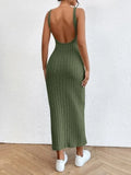 Patcute 2024 Summer Backless Knit Bodycon Long Dress Women's Elegant Sleeveless O Neck Tank Dress Street Vacation Beach Casual Sundress