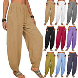 Patcute  Women Harem Pants Cotton Linen Waist Wide Leg Pantalones de Mujer Summer Casual Vintage Retro Loose Pockets Female Trousers