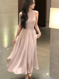 Patcute France Vintage Halter Evening Party Long Dresses for Women Solid Sleeveless A-line Princess Wedding Prom Robe New Spring Vestido