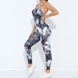 Patcute  Seamless Yoga Print Jumpsuit Sports Fitness Backless Running Bodysuit Training Dance Dress Gym Workout Clothes for Women