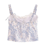 Patcute Ailsa 2024 Summer New Women's Fashion Versatile Square Neck Sleeveless Fragmented Flower Print Short Suspended Strap Top