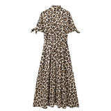 Patcute Spring/Summer New Women's Fashion Ethnic Style Retro Series Animal Print Flip Collar Shirt Style Dress