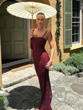 Patcute Elegant Lace Summer Maxi Dresses for Women 2024 Sexy Spaghetti Straps Sleeveless See Through Party Dress Evening Outfits 2024