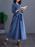 Patcute Literary Style Retro Slanted Collar Distressed Denim Dress Temperament Versatile Personality A-Line Dress For Women Robe K085